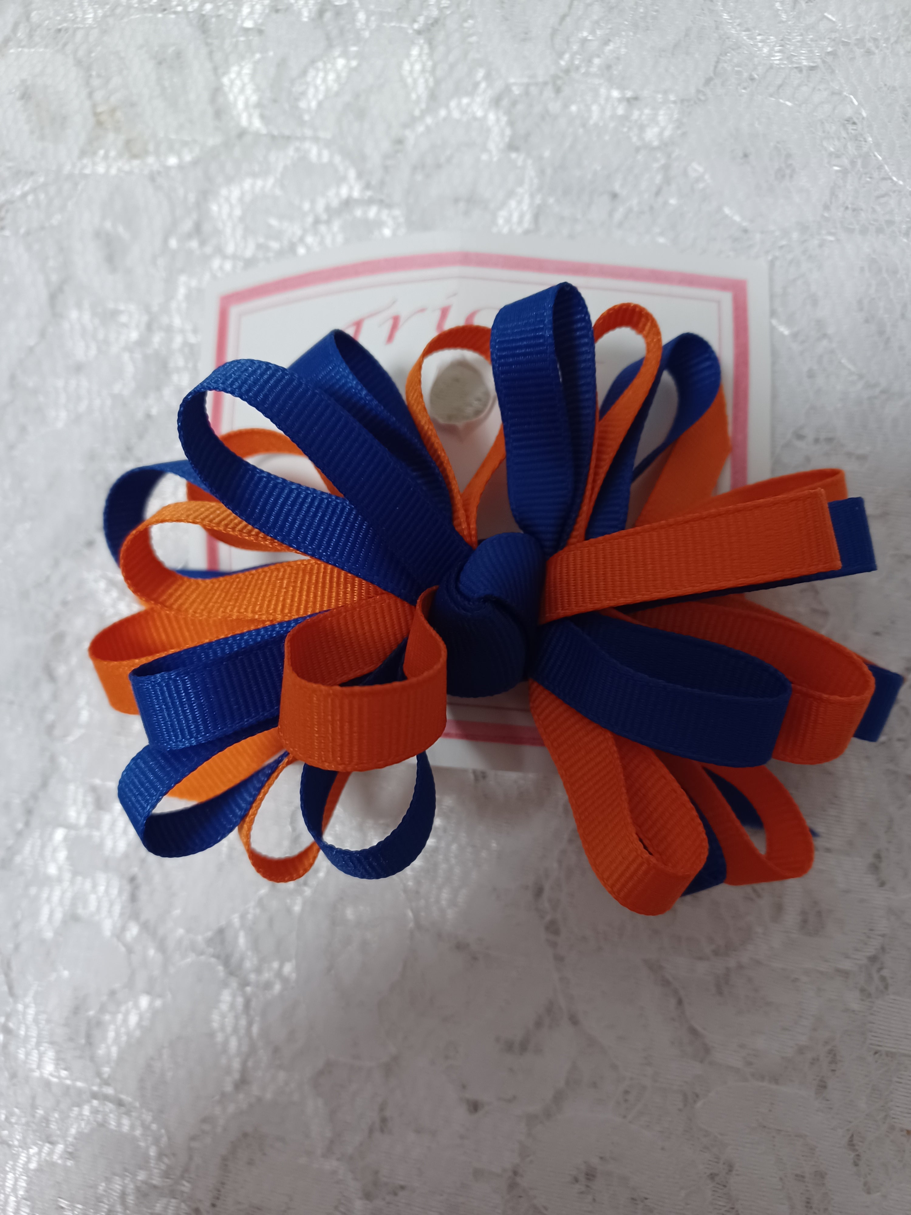 Orange and Blue Barrette Hair Bow